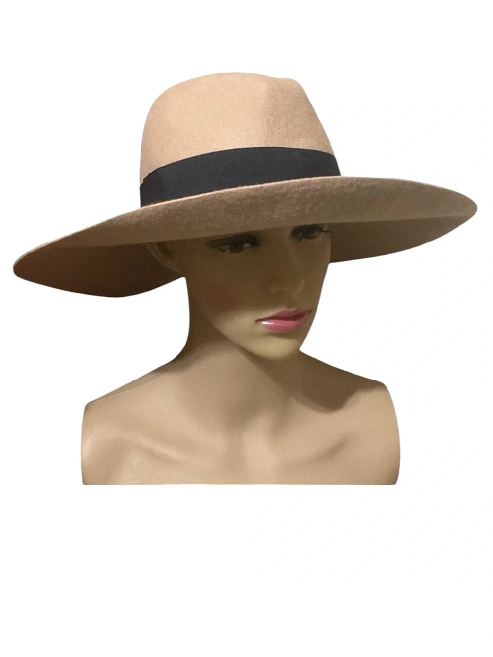 Michael Stars Tan Grande 100% Wool Fedora (with Wide Brim) Black Band OS